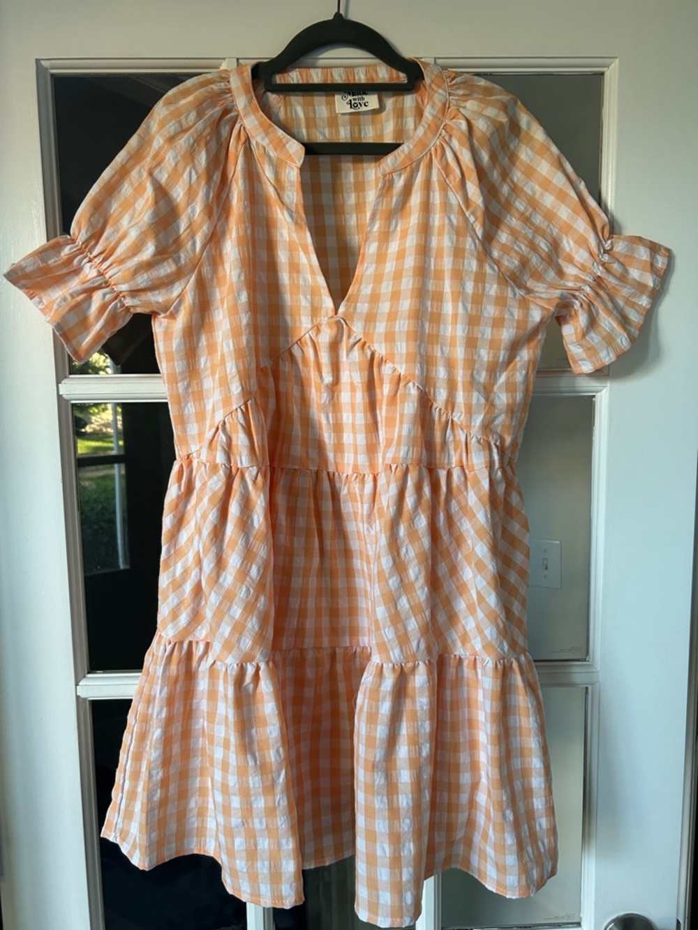 Love Peach & White Gingham Tiered Dress